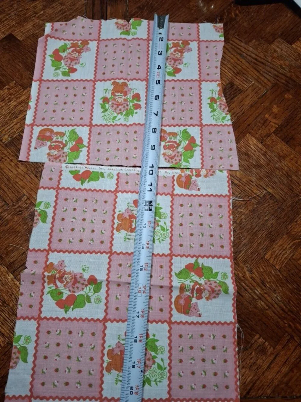 Vtg Strawberry Shortcake Cotton Fabric -Scraps-Pink Yellow White -